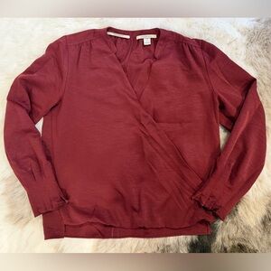 Scotch & Soda Atelier 4 burgundy red Wrap-Front shirt pleated sleeves medium